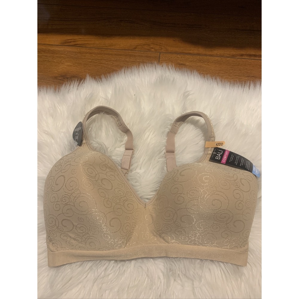 bali comfort revolution bra 3463 beige 42DD floral pattern wire free sexy comfy